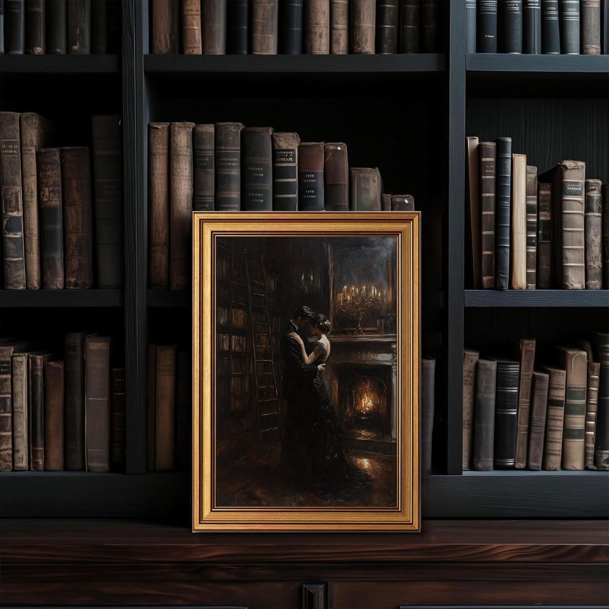 CHMMART Vintage Gold Framed Wall Art Dark Academia Couple Canvas Art Prints Victorian Cottagecore Pictures Wall Decor Moody Bookish Paintings Artwork for Living Room Bedroom 12x16in