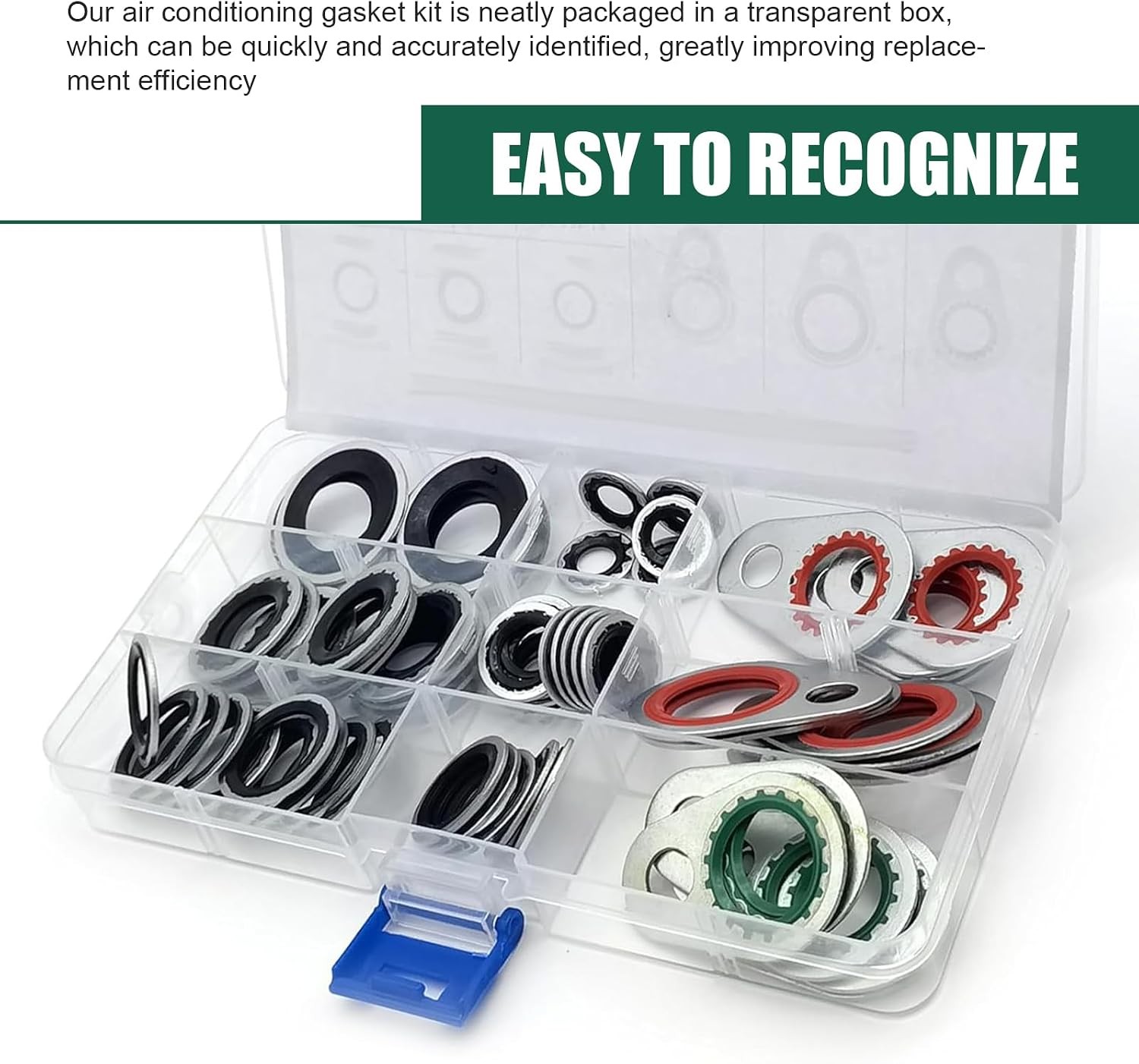 60 PCS Car A/C System Compressor Gaskets, 9 Sizes Self-centering Bonded Seal Washer Assortment, Anti-leakage Port O-ring Kit, Repair Accessory for Car Truck SUV (Multicolored)