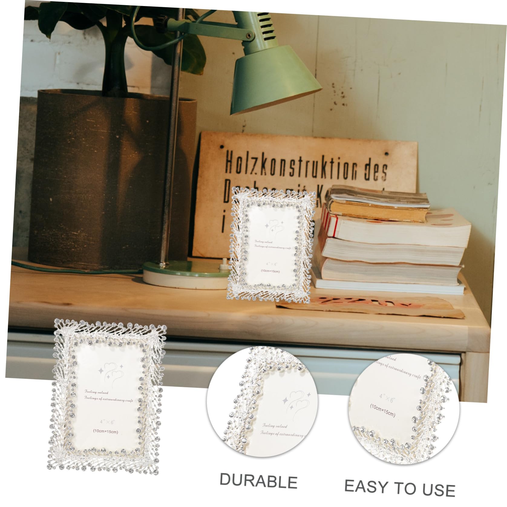 Abaodam Dekorativer Fotorahmen aus Zinklegierung und Glas mit Strass | Tischdeko für Büro und Schlafzimmer, Einzigartiges Design, Chic und Elegant