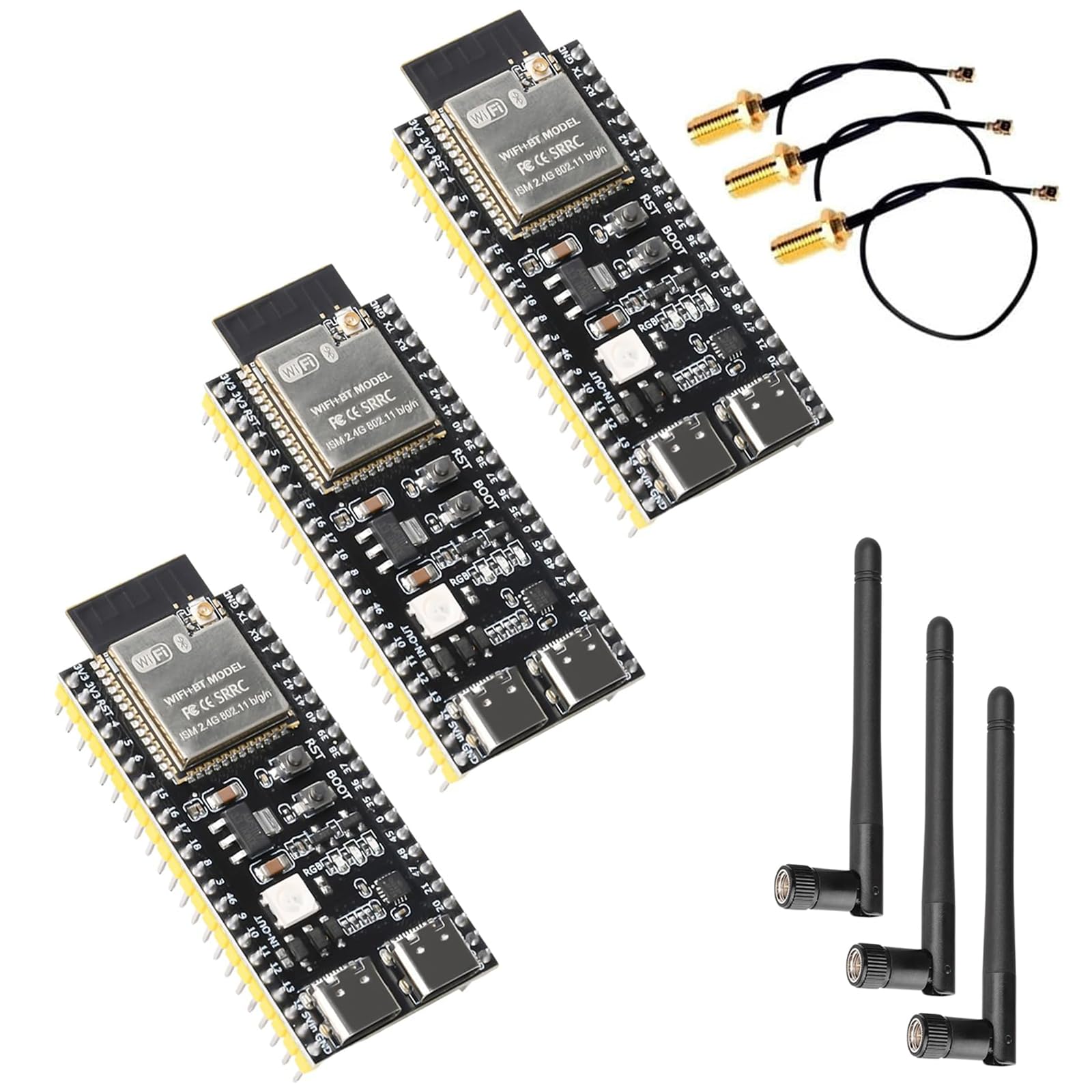 diymore 3 szt. do ESP32-S3 DevKitC-1 N16R8 moduł, do ESP32 S3 1-N16R8 deska rozwojowa z WiFi, Bluetooth 5.0, USB C podłączana antena z anteną