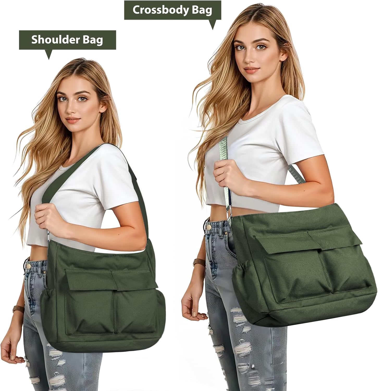 Canvas Messenger Bag Crossbody Shoulder Bag for Men Women Vintage Tote Laptop Bag Large Hobo Bag with Multiple Pockets - Image 2