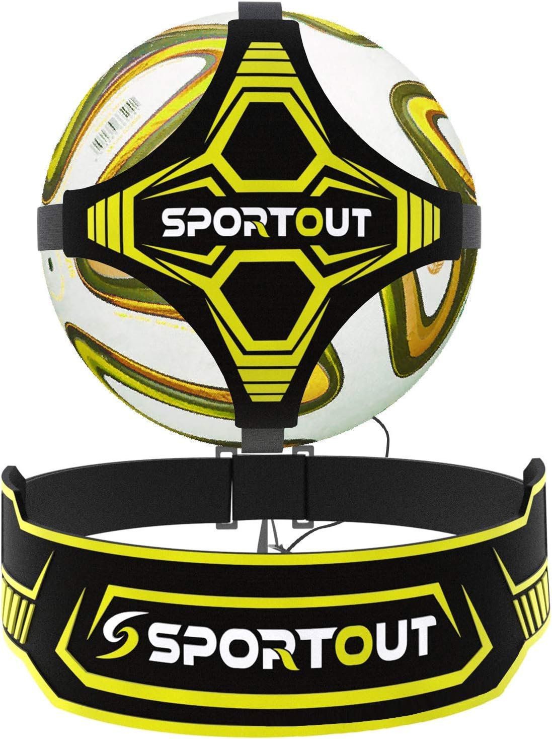 SportoutFootball Kick Trainer, Hands Free Solo Practice,Widened Side Waist Protection, Adjustable Soccer Training Waist Belt,Football Training Equipment Fits for Size 3 4 5 Footballs, Kids and Adults
