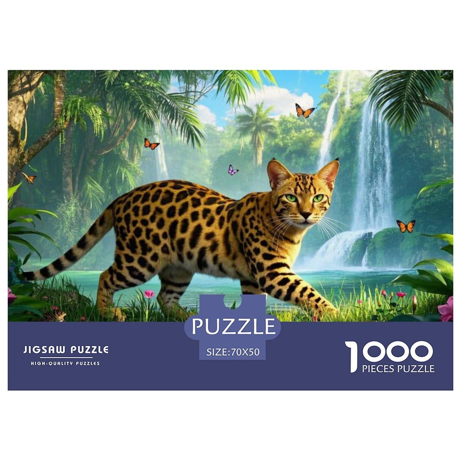 Bengal Cat Jigsaw Puzzles 1000 Pieces Challenge Game for Adults,Tropical Rainforest Impossible Jigsaw 1000 Pieces Educational Games for Adults Or Families 70x50cm/1000pcs — image 1