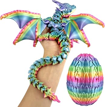 Large Dynamic 3D Printed Dragon Egg with Dragons Inside, 3D Printed Flexible Articulated Crystal Animals with Movable Wings , Flying Fidget Bird with Eyes Model for Desktop Home DecorationSCCHMT