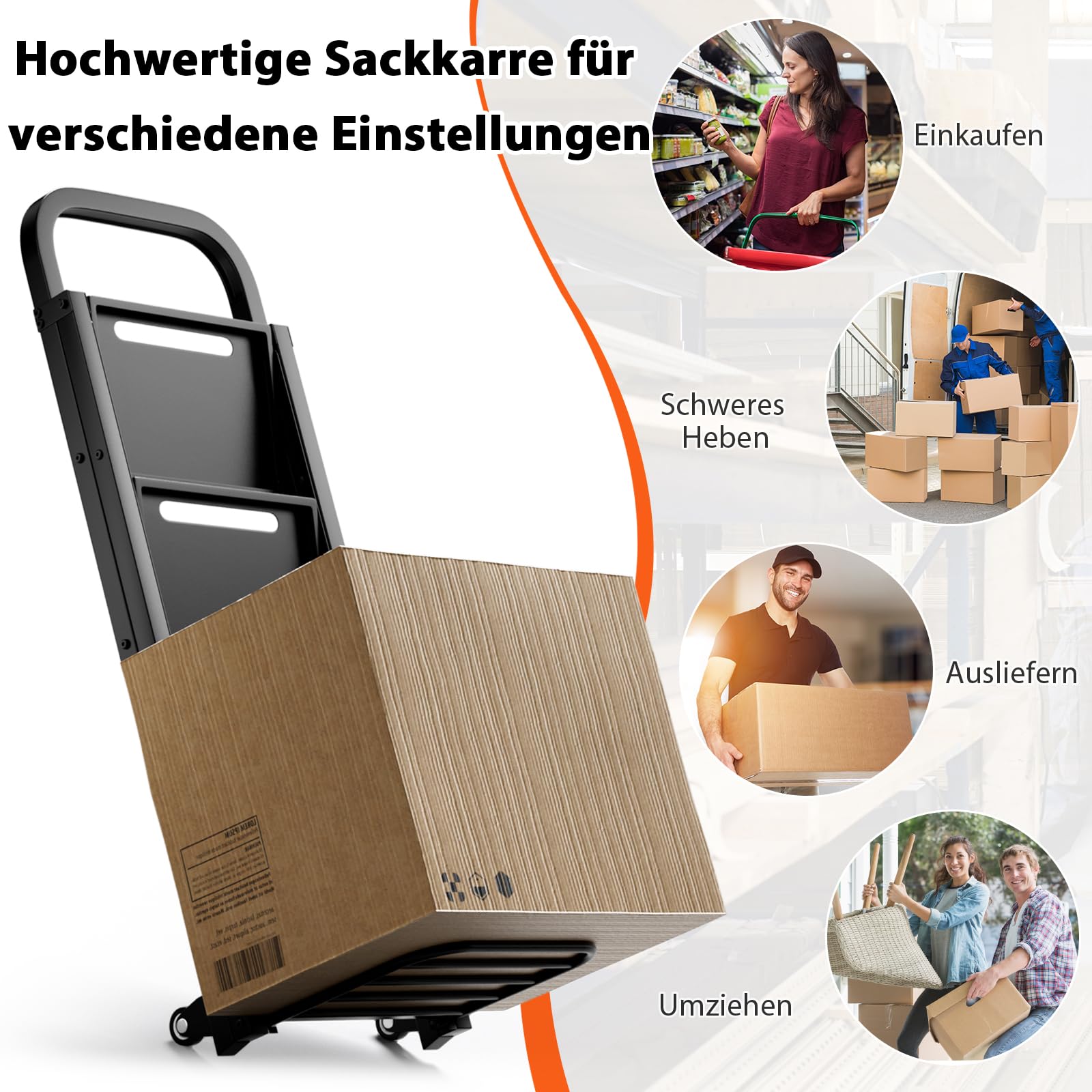 GYMAX 2 in 1 Sackkarre & Leiter klappbar, 3-Stufen Trittleiter aus Metall bis 200kg belastbar, Sackkarre mit Gummirädern, Griff & bis 250kg belastbar, Transportkarre für Garage & Zuhause