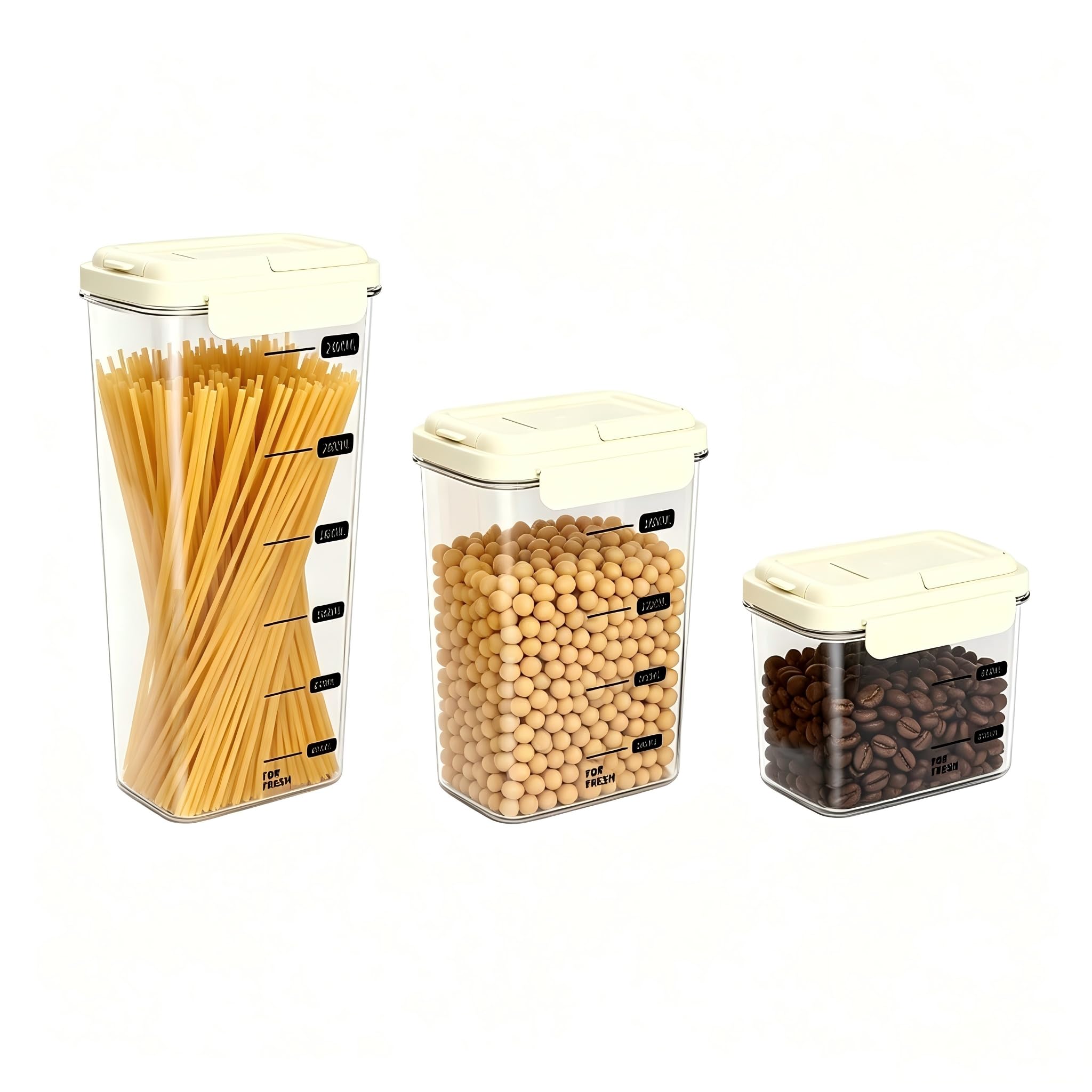 Lot de 3 boîtes de rangement hermétiques – 1200 ml + 2000 ml + 2800 ml avec design portable, sans BPA, de qualité alimentaire, organiseurs empilables pour farine, céréales, avoine, pâtes
