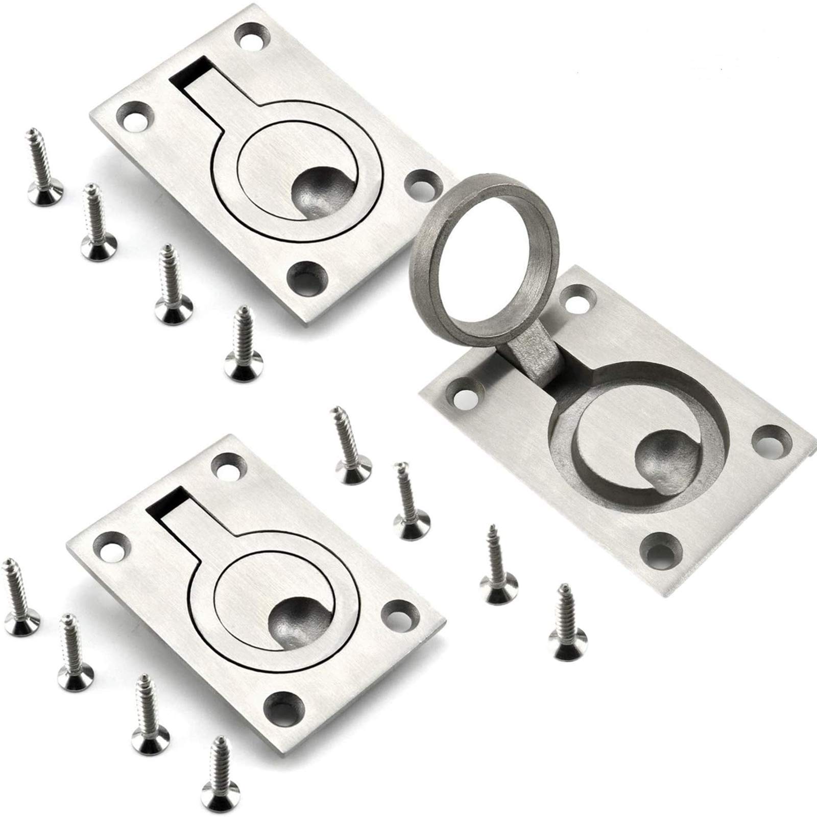 Buy 3 Pack 2.5x1.8 Inch Square Flush Pull Ring Handles,Hidden Recessed