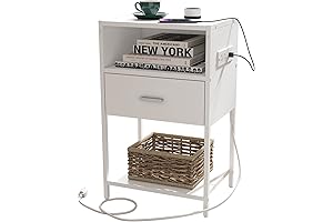 LDTTCUK 24 Inch Nightstand with Charging Station, Modern End Table with Drawer