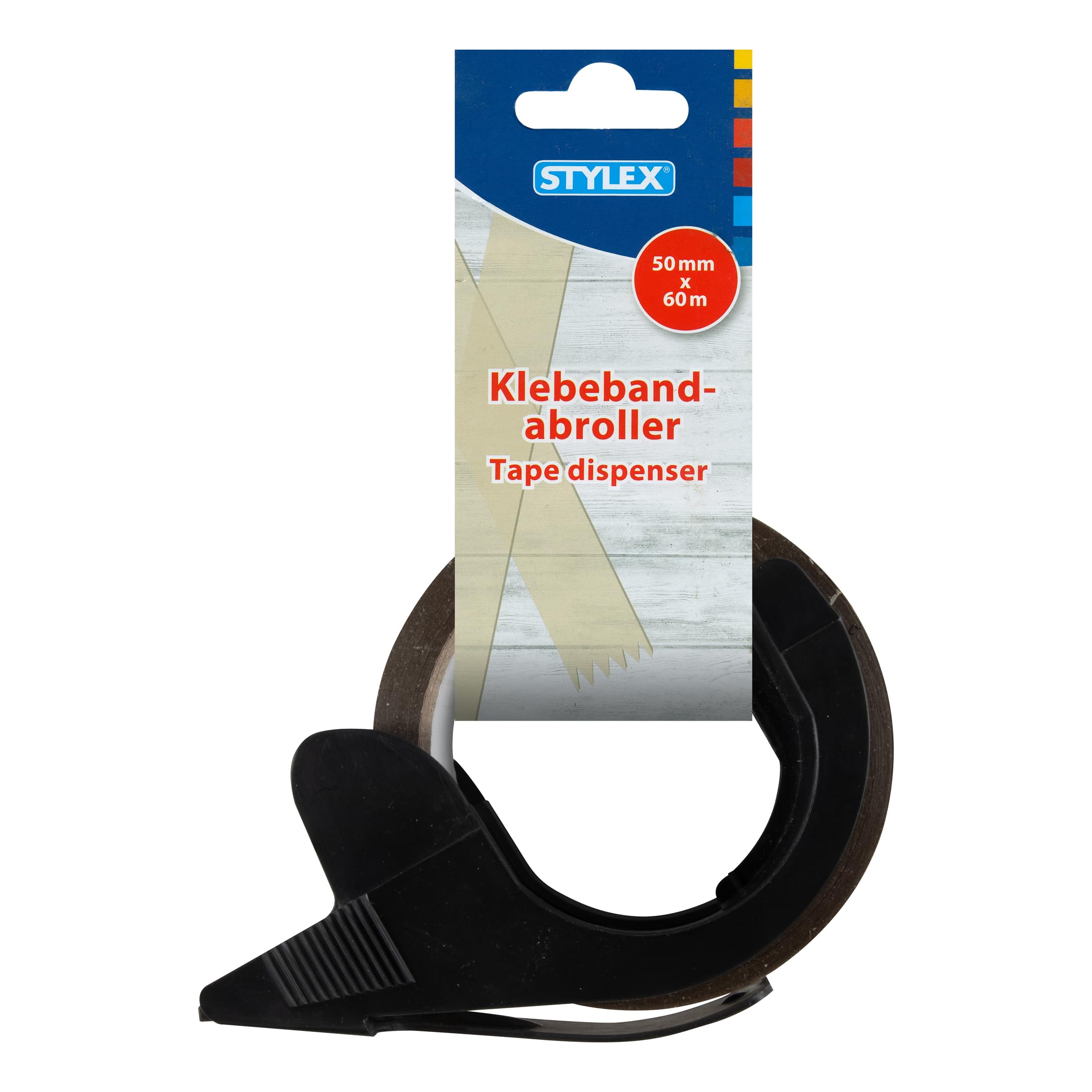 Stylex 41371 - Parcel Tape Dispenser with a Roll of Brown Tape for Safe and Quick Gluing, Suitable for Shipping, Office, Household and Warehouse, Multicoloured