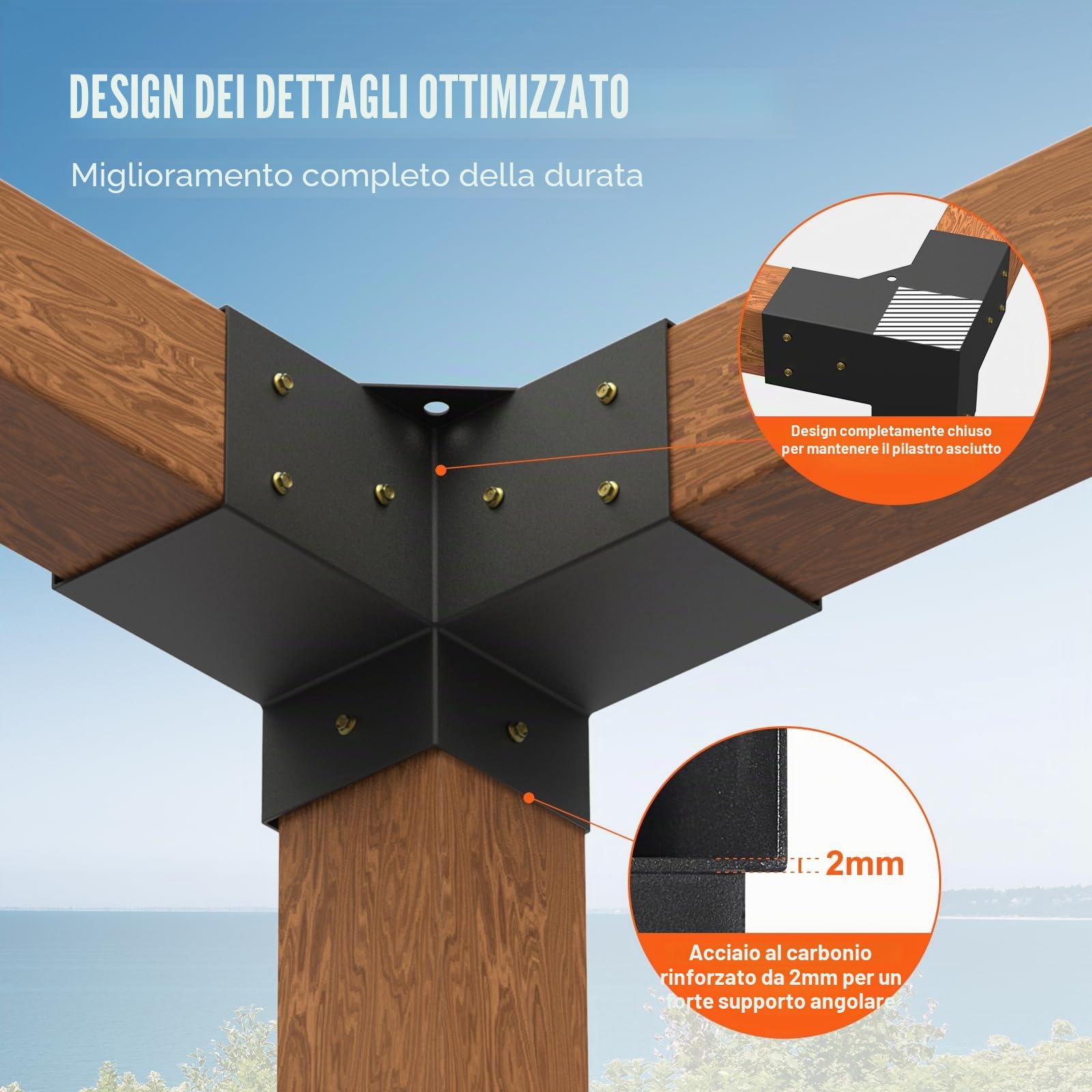 VEVOR Kit Staffe per Pergola 10x10 cm Supporto per Pali in Legno da Carpenteria 4 Staffe Angolari a 3 Vie Kit per Travi Fai da Te per Gazebo, Pergolati da Patio, Cabine, Kit Staffe per Pergola 4 pz