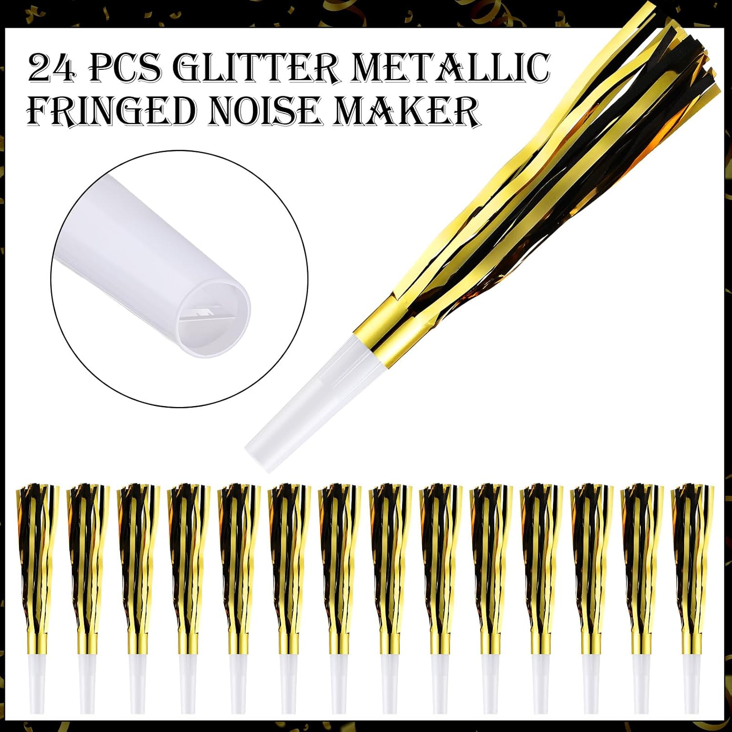 Poen 48 Pcs New Years 2026 Eve Party Supplies Included 24 Plastic Glitter Hats 24 Metallic Fringed Noise Makers for Happy New Year Decorations - Image 3