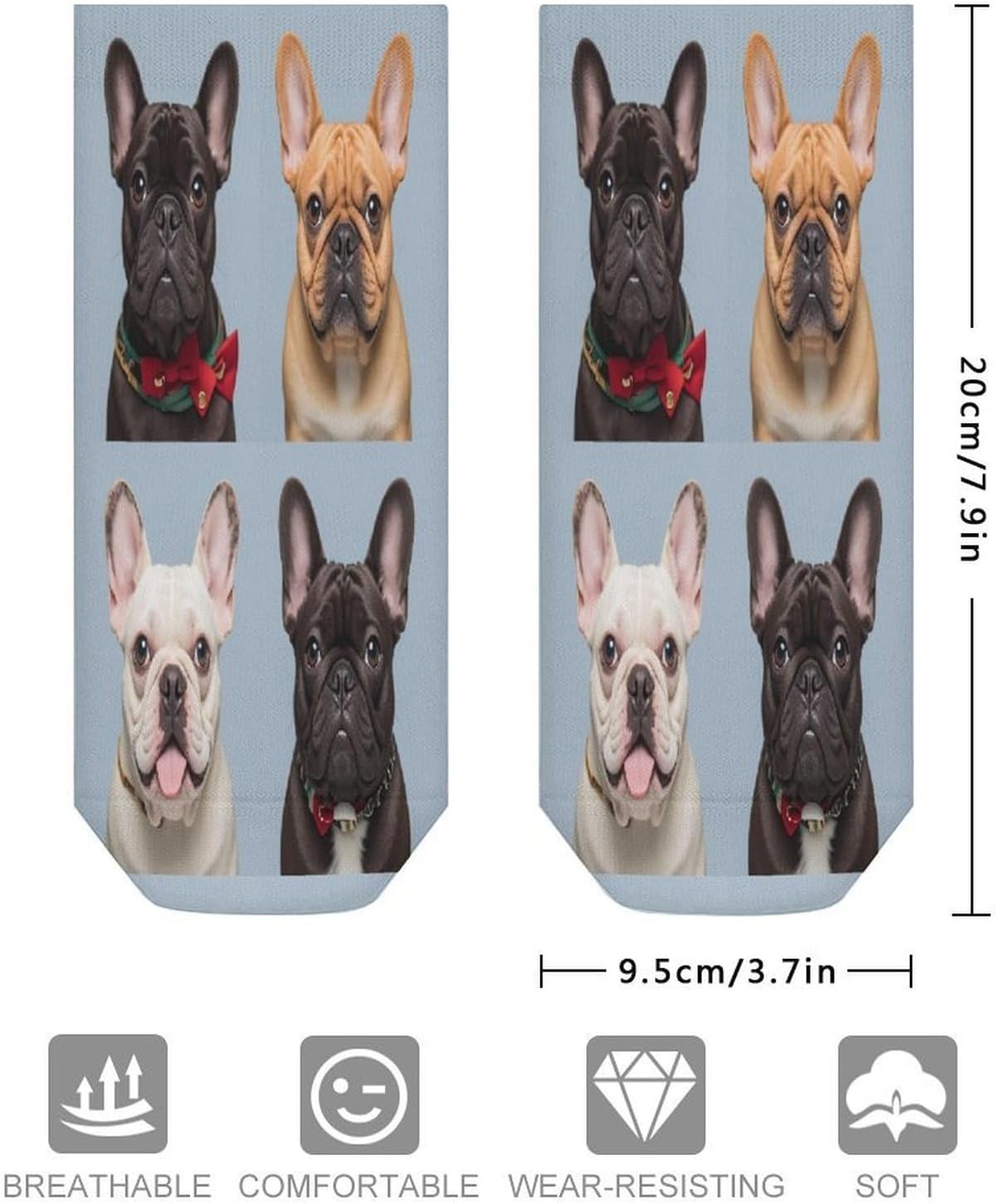 French Bulldog Ankle Sock-Low Cut Breathable,Basketball Socks for Men Women,Tube Socks for Work Sports