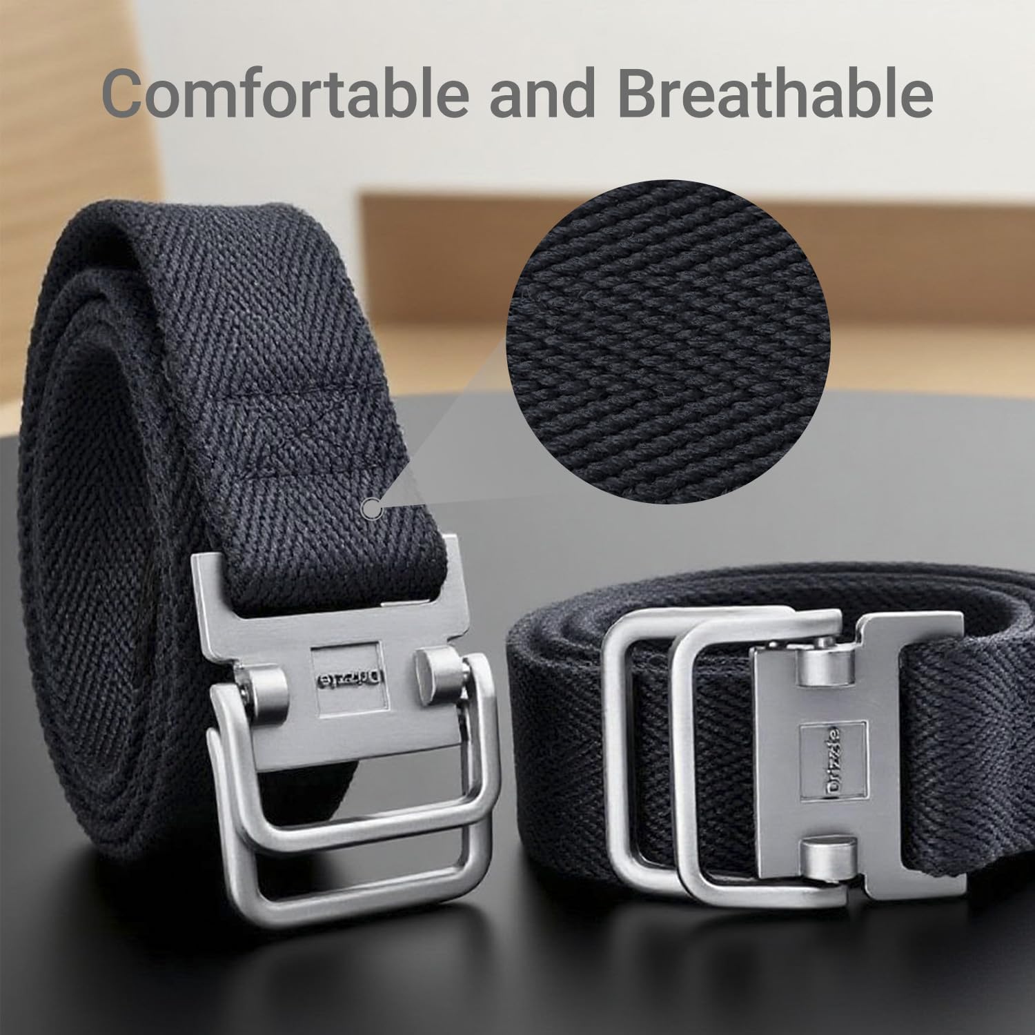 Plus Size 39-75'' Mens Belt Double Ring Canvas Web Fabric Belt Casual Work Tactical Black - Image 3