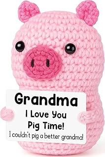 Funny Positive Pig Gifts for Grandma Birthday Christmas, Handmade Crochet Emotional Pig Emotional Grandma Gifts from Granddaughter Grandson for Birthday Christmas Stocking Stuffers Cute Decor