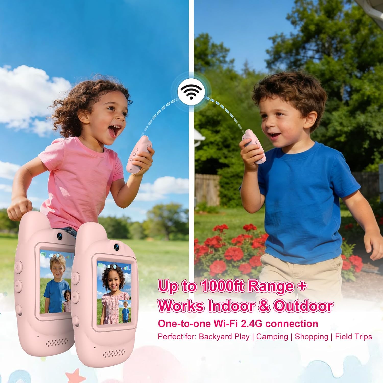 Video Walkie Talkies for Kids, 2 Pack Rechargeable Video Walkie Talkies for Age 3-12 Boys Girls, 1000 Feet Range, 2.0” IPS Screen Display & Voice Changer, Fun Toys for Indoor Outdoor Travel Hiking