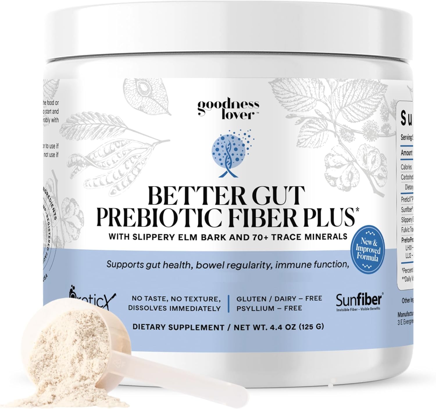 Goodness Lover Better Gut Prebiotic Fiber Plus, Digestive Health Supplement for Gut Health Support, Bloat Relief & Regularity Support, 30 Servings