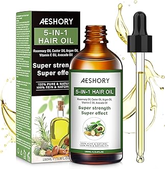 Aeshory Hair Oil - 5 IN 1 Hair Care Oil with Rosemary, Castor, Argan, Vitamin E, and Avocado for Hair Growth and Strengthening - Nourishing and Volumizing 3.38 fl oz