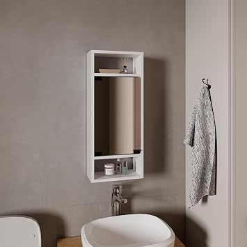 Tuhome Uros Wall-Mounted Mirror Medicine Cabinet with One Door and Interior Storage Shelves, Space-Saving Bathroom Organizer for Toiletries, Medicines, and Personal Care Items, Sleek Modern Design