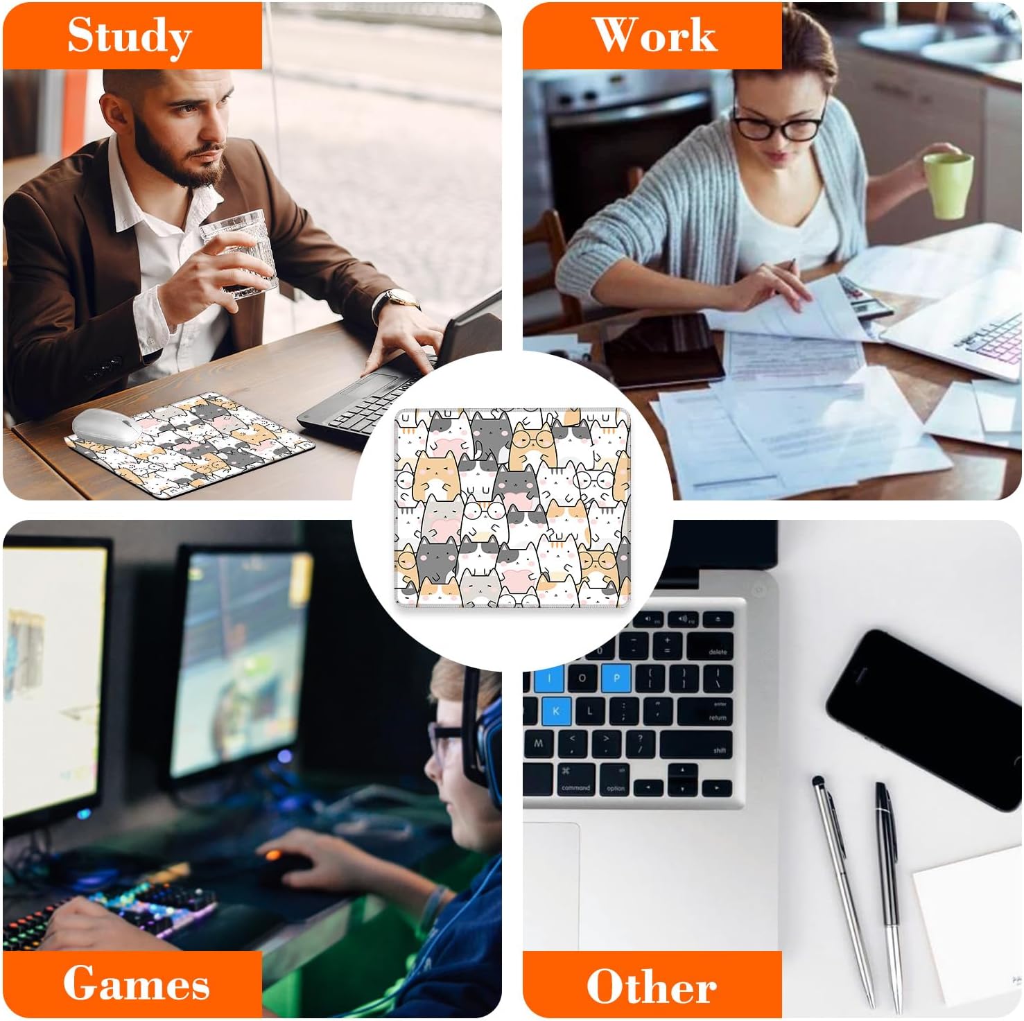 Cute Cats Mouse Pad Square Mouse Pads with Stitched Edge, Computer Mousepad with Non-Slip Rubber Base for Computer Laptop Office Desk Accessories 9.5x8 Inches - Image 7