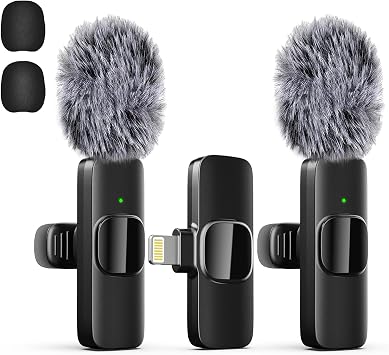 Professional Wireless Lavalier Lapel Microphone for iPhone, Mini Video Recording Mic for Interview Video Podcast Vlog YouTube & Livestream, Noise Reduction, Plug & Play Lightning Port