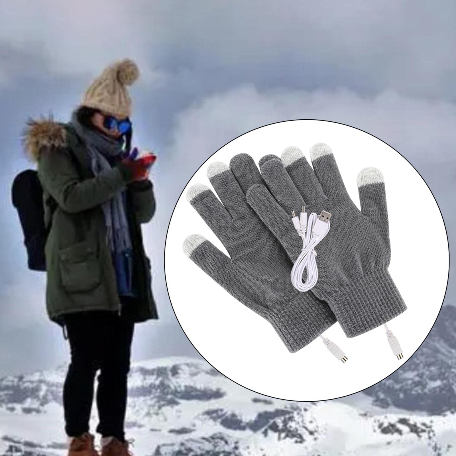 Guanti riscaldati USB elettrici a dita piene per donne uomini all'aperto grigio grigio