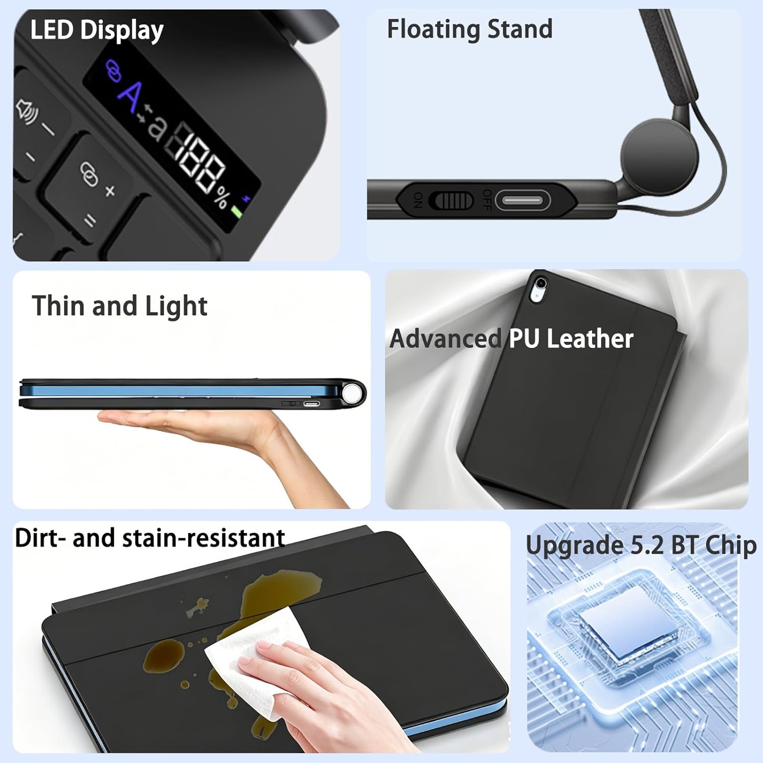 Magnetic Keyboard Case for Samsung Galaxy Tab S10 Lite/S10 FE/S9 FE /S9/S8/S7, Backlit Keyboard for Samsung Galaxy Tab S11 2025 with Multi-Touch Trackpad, Floating Cantilever Stand, LED Display, Black
