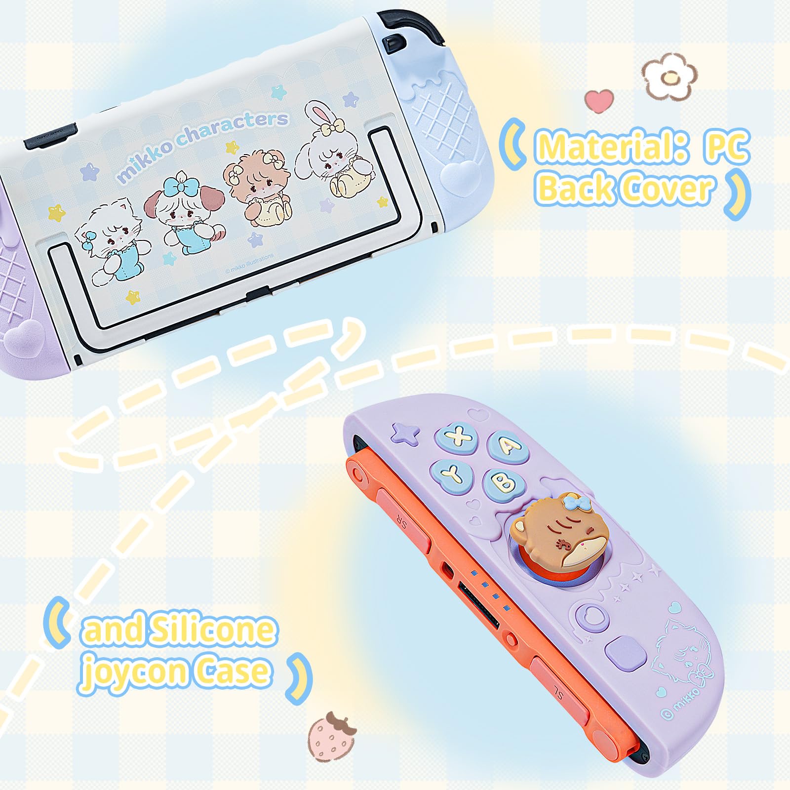 Kuitmor Coque de protection en silicone pour Switch 2, Kawaii Switch 2, coque de protection en silicone souple anti-rayures pour Switch 2025 avec 2 capuchons de pouce - MIK - 3