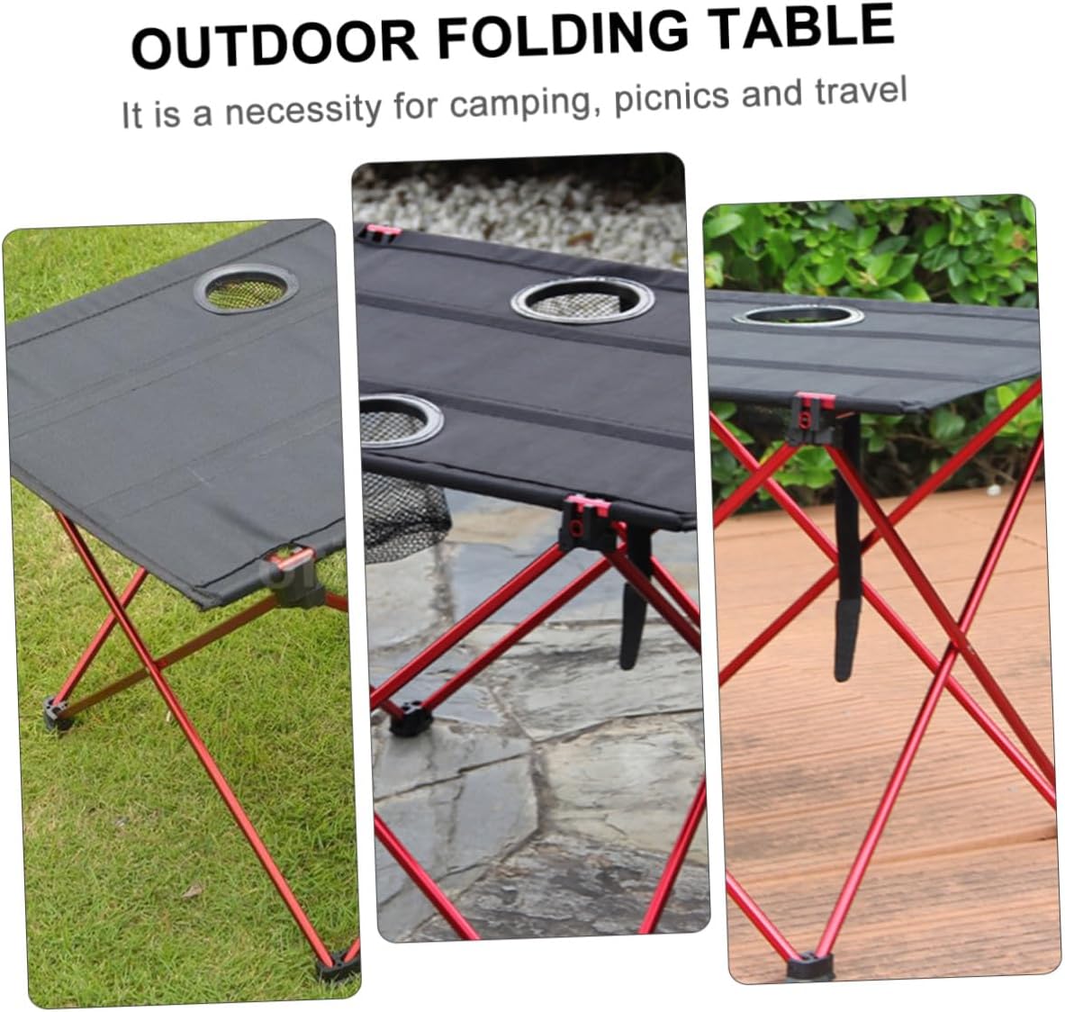 Cabilock Portable Aluminum Folding Camp Table Lightweight Red Folding Picnic Table for Outdoor Beach Camping and Party Use