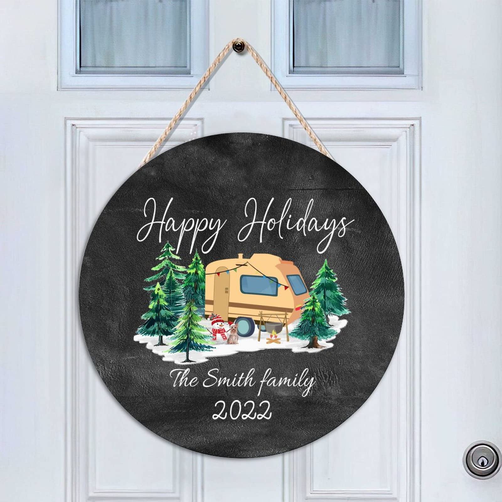 Panneau de bienvenue Happy Camping Family déco murale extérieure