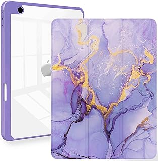 iPad 9th/8th/7th Generation 10.2 Inch Case, Feams Lightweight Trifold iPad 10.2 Case Clear Back Cover with Pencil Holder & Auto Sleep/Wake for iPad 9th/8th/7th Gen 2021/2020/2019, Purple Gold Marble