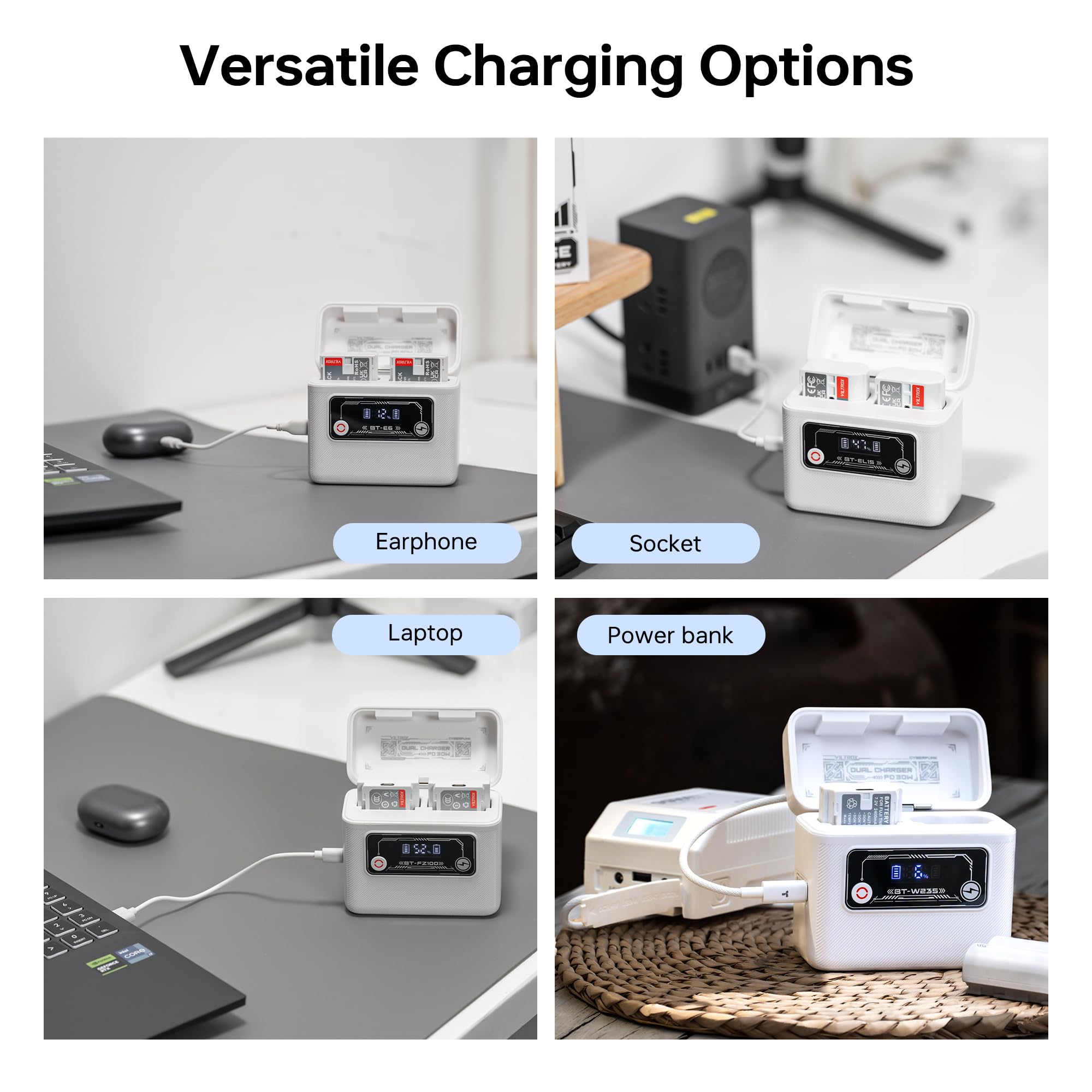 VILTROX EN-EL15 Dual-Akku-Schnellladegerät mit integrierter 5500mAh Powerbank und bidirektionaler 30W USB-C Schnellladefunktion Kompatibel mit Nikon D7200, D7100, D7000, D500, Z7II, Z7, Z5, D610