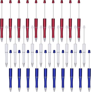 30Pcs Patriotic 4th of July Beadable Pens Plastic Bead Ballpoint DIY Pens | Black Ink, Bulk, for Women, Men, Independence Day, Labor Day, Gift, Office Supplies