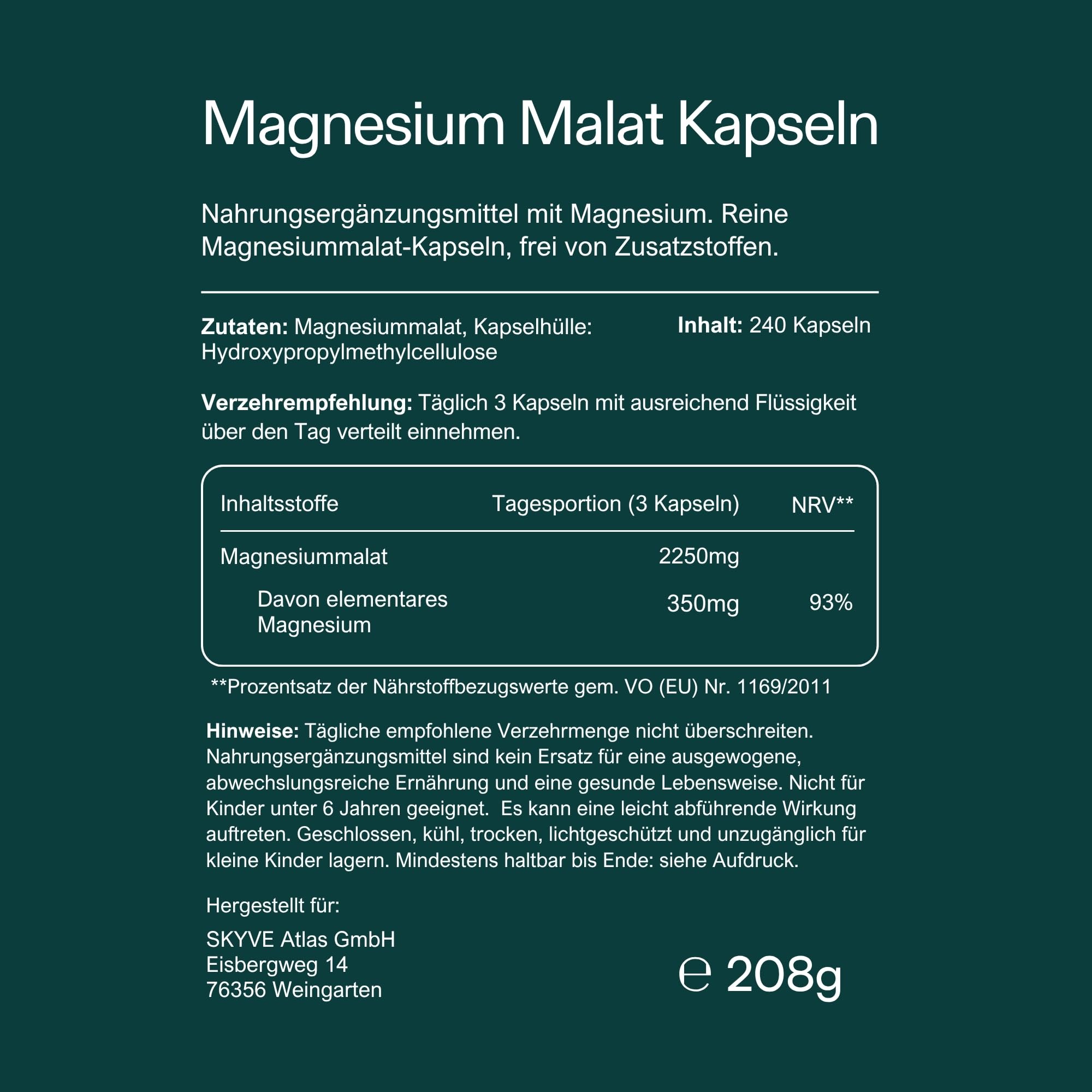 MGX Magnesio Malato Cápsulas 240-2250mg de Magnesio Malato por Dosis - Cansancio, Sistema Nervioso y Músculos - Suministro para 80 Días - Bolsa Resellable - Fabricado en Alemania