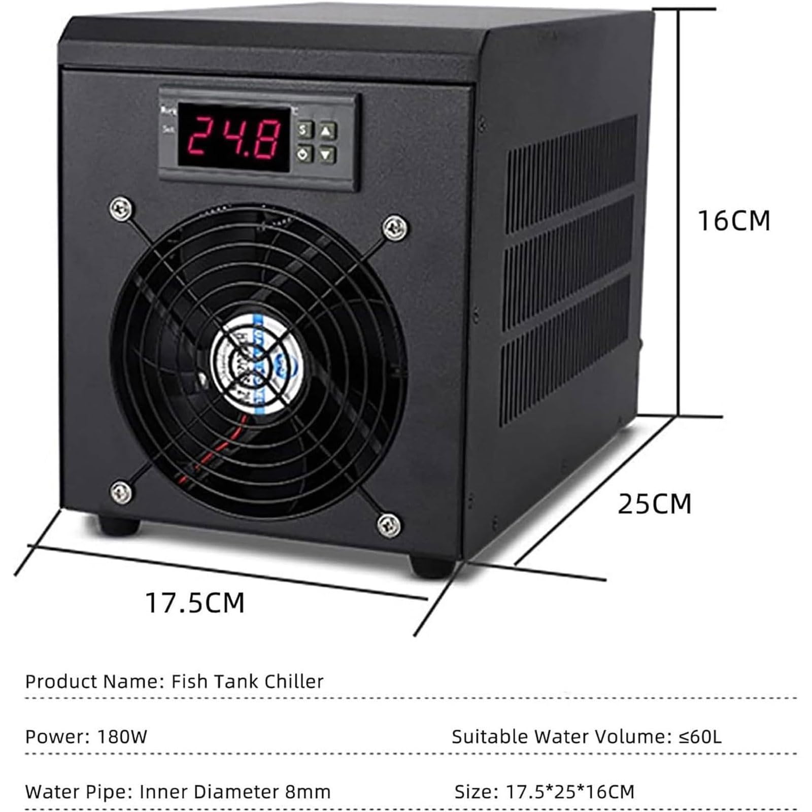 Enfriador de Agua for Acuario, Kit de Bomba enfriadora de 60 l, Enfriador de Tanque de Peces con Dispositivo de Temperatura Constante de 18-30 ℃, máquina de enfriamiento de Agua for Arrecife