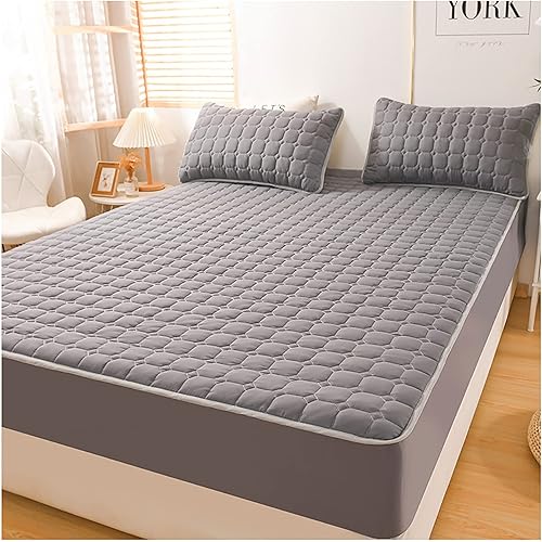 Solid Color Mattress Protectors Soft Breathable Fitted Quilted Sheet with 2 Pillowcase Full Queen King Size Cotton Bed Sheets Machine Washable
