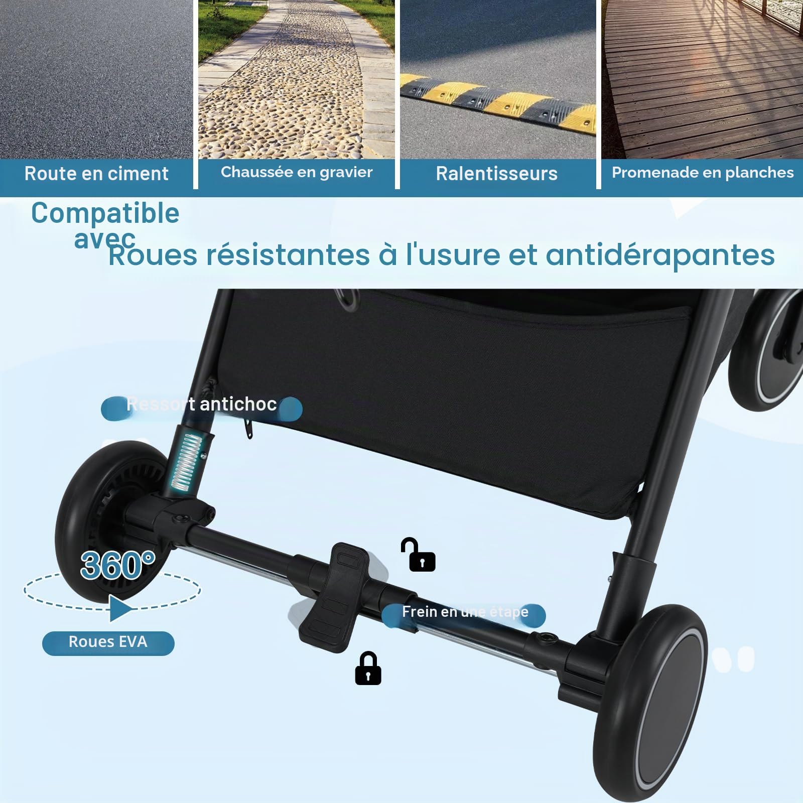 LIFEZEAL Poussette pliante avec dossier réglable - Avec fonction de sommeil - Poussette de voyage légère pour bébé de 0 à 3 ans - Charge maximale : 15 kg (93 x 35 x 103 cm, bleu + noir)
