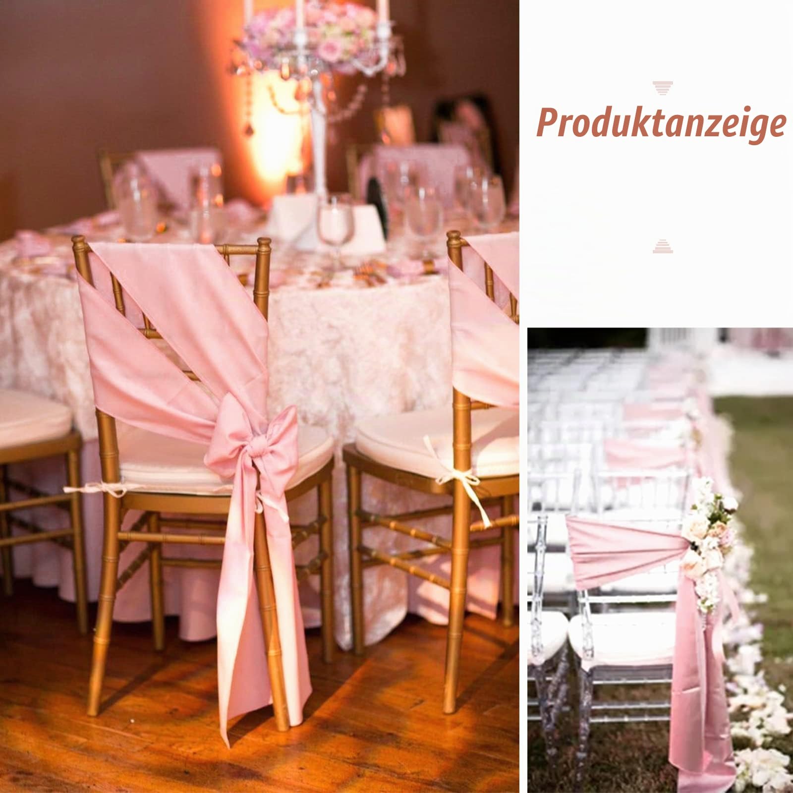 Teruntrue 50 Stück Rose Gold Satin Stuhlschärpen Stuhl Dekorative Schleife Entworfene Stuhlabdeckung Stuhlschärpen für Hochzeitsempfang Party Hotel Zuhause Küche Dekoration (Rose Gold)