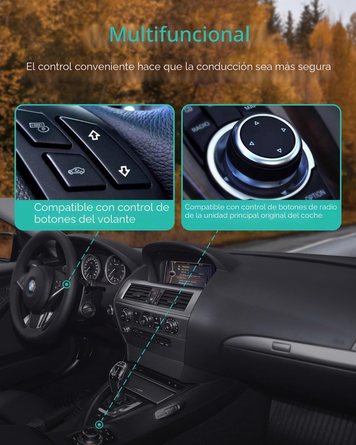 Adaptador Bluetooth para Coche con Cable Y para BMW - Conexión USB y AUX, Receptor Bluetooth Compatible con Sistemas CIC, Sonido aptX-HD