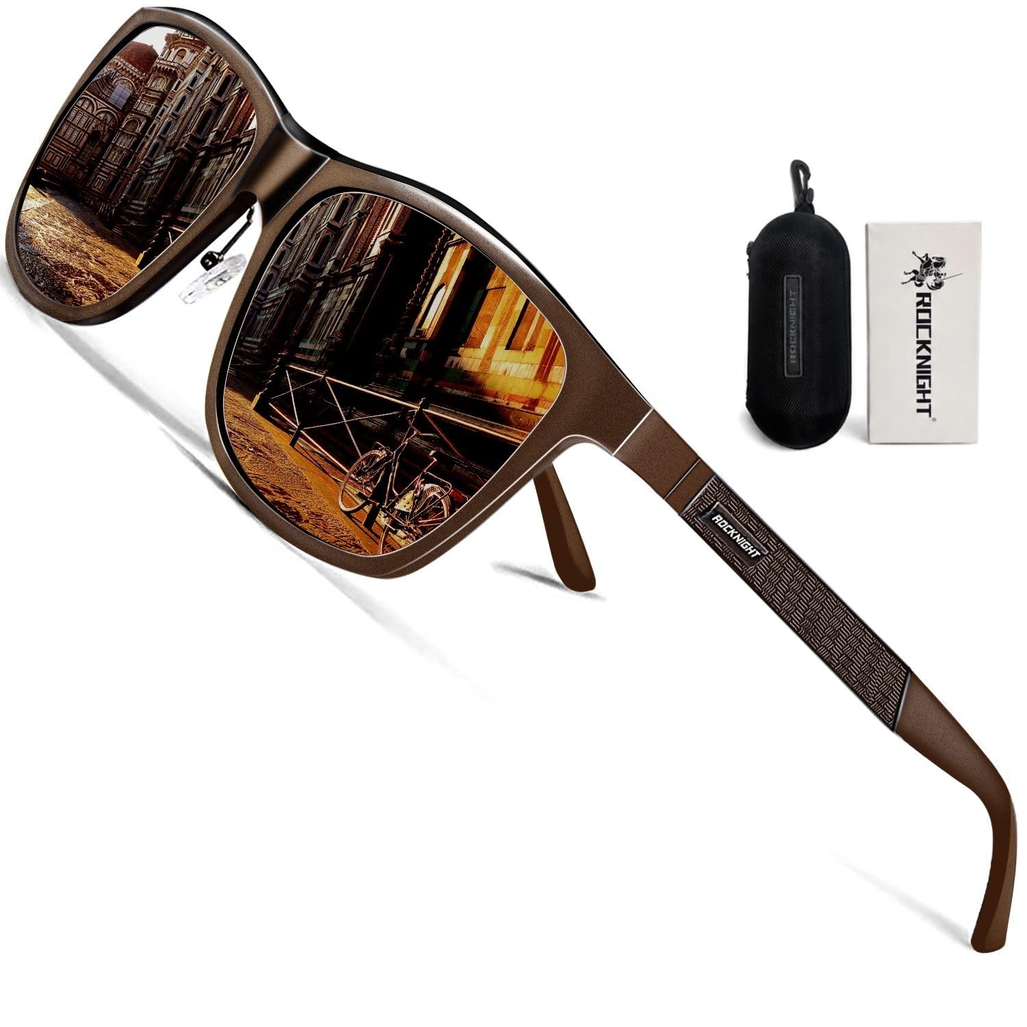 ROCKNIGHT Polarized Sunglasses for Men Outdoor Use Square UV400 Al-Mg Frame