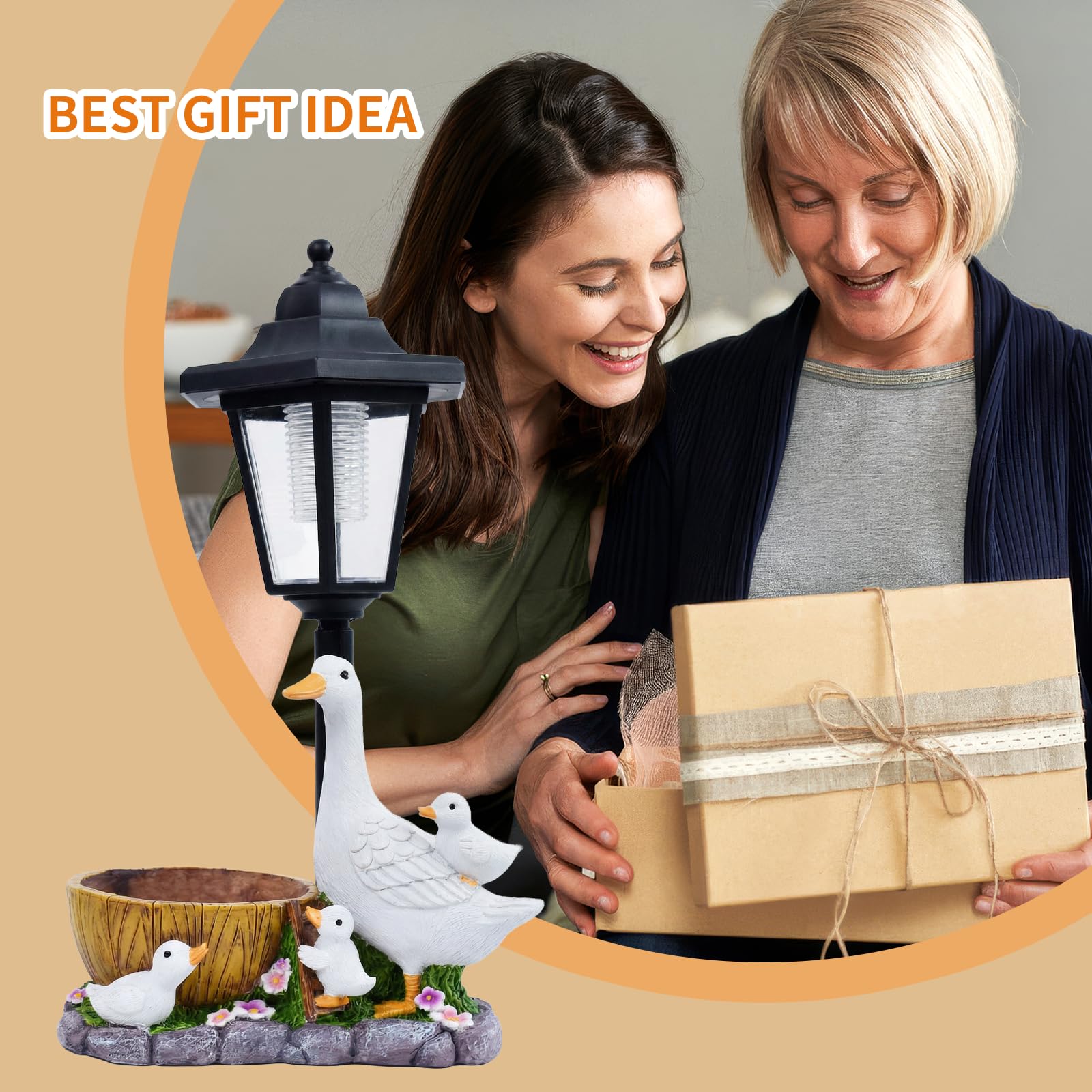 Ente Gartenfiguren für Außen mit Solar Laterne: Wasserdichte Solarlampe Figur Gartendeko mit Blumentopf,für Draußen Balkon Terrasse,Geschenke für Frauen Männer Mama GeburtstagVatertagsgeschenk