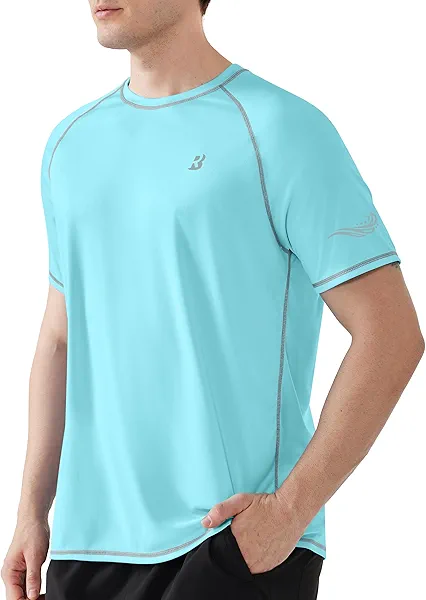 Roadbox Men's UPF 50+ Swim Shirts, Short Sleeve UV Sun Protection Rash Guard T-Shirt, Quick Dry Water Surfing Beach Tees
