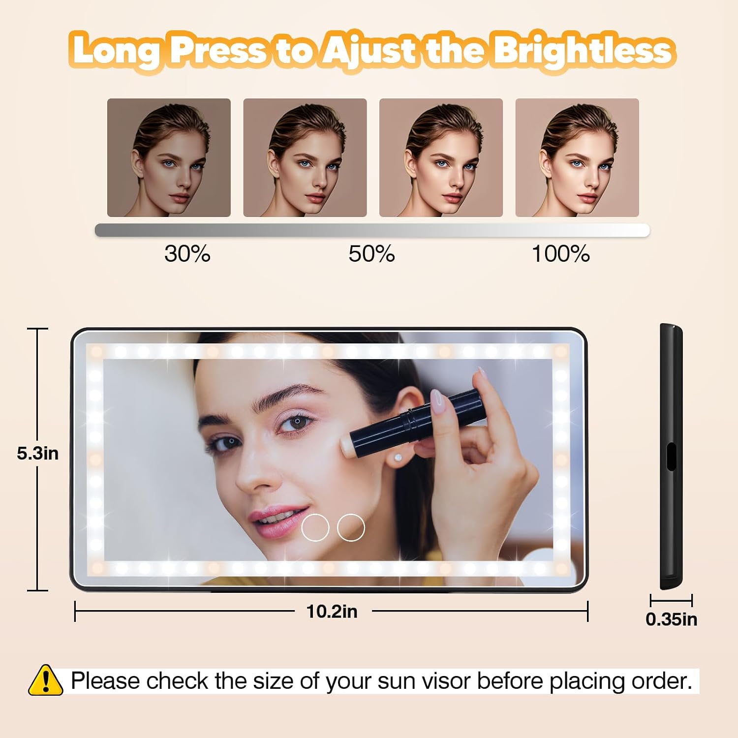 2PCs Car Sun Visor Vanity Mirror with Protective Cover, LED Makeup Mirror with 3 Light Modes, Dual Rechargeable Dimmable Touch Control Travel Vanity Mirrors, Universal for Car Truck SUV