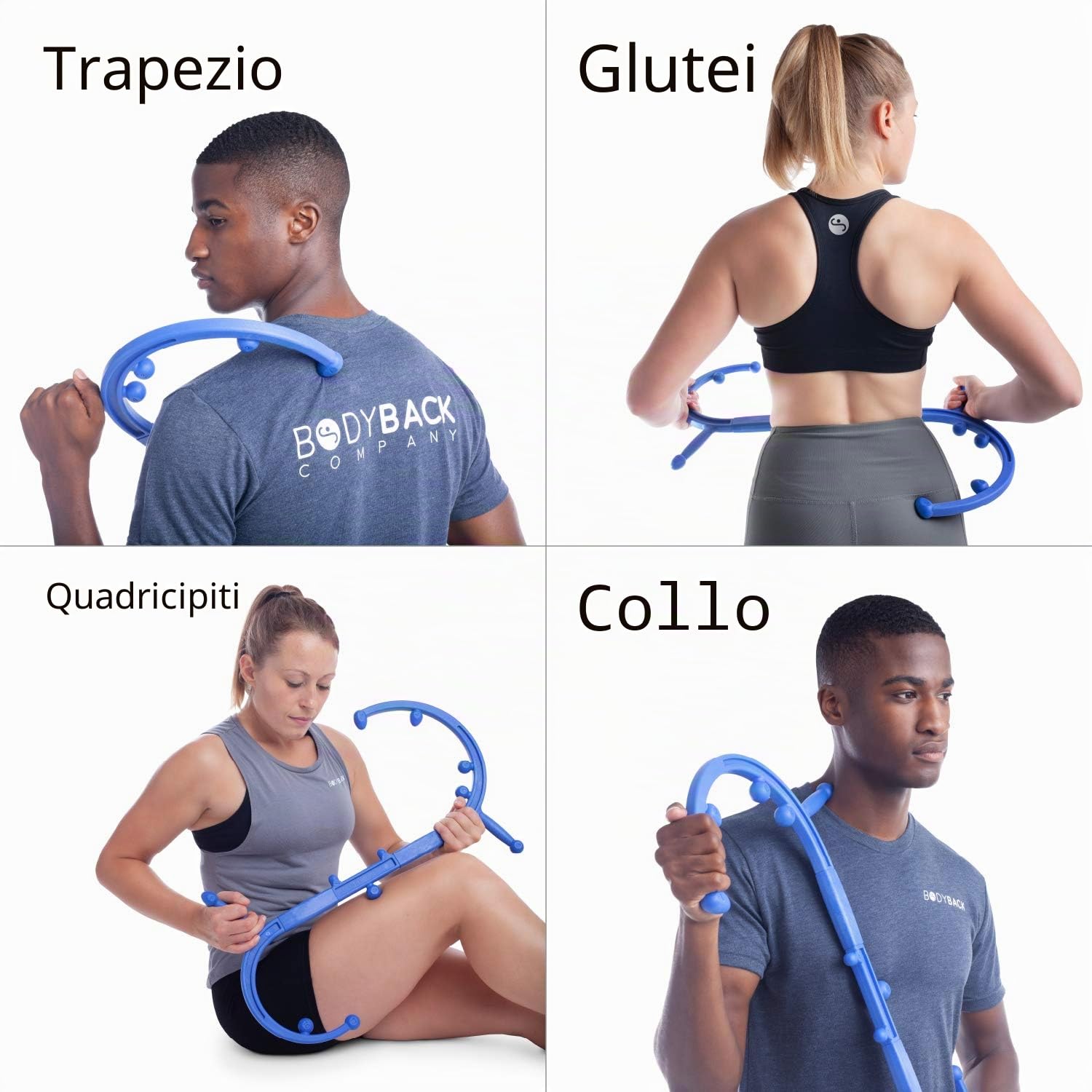 Body Back Buddy Massaggiatore per Schiena con Poster Didattico, Stick di Massaggio Portatile (Blu)