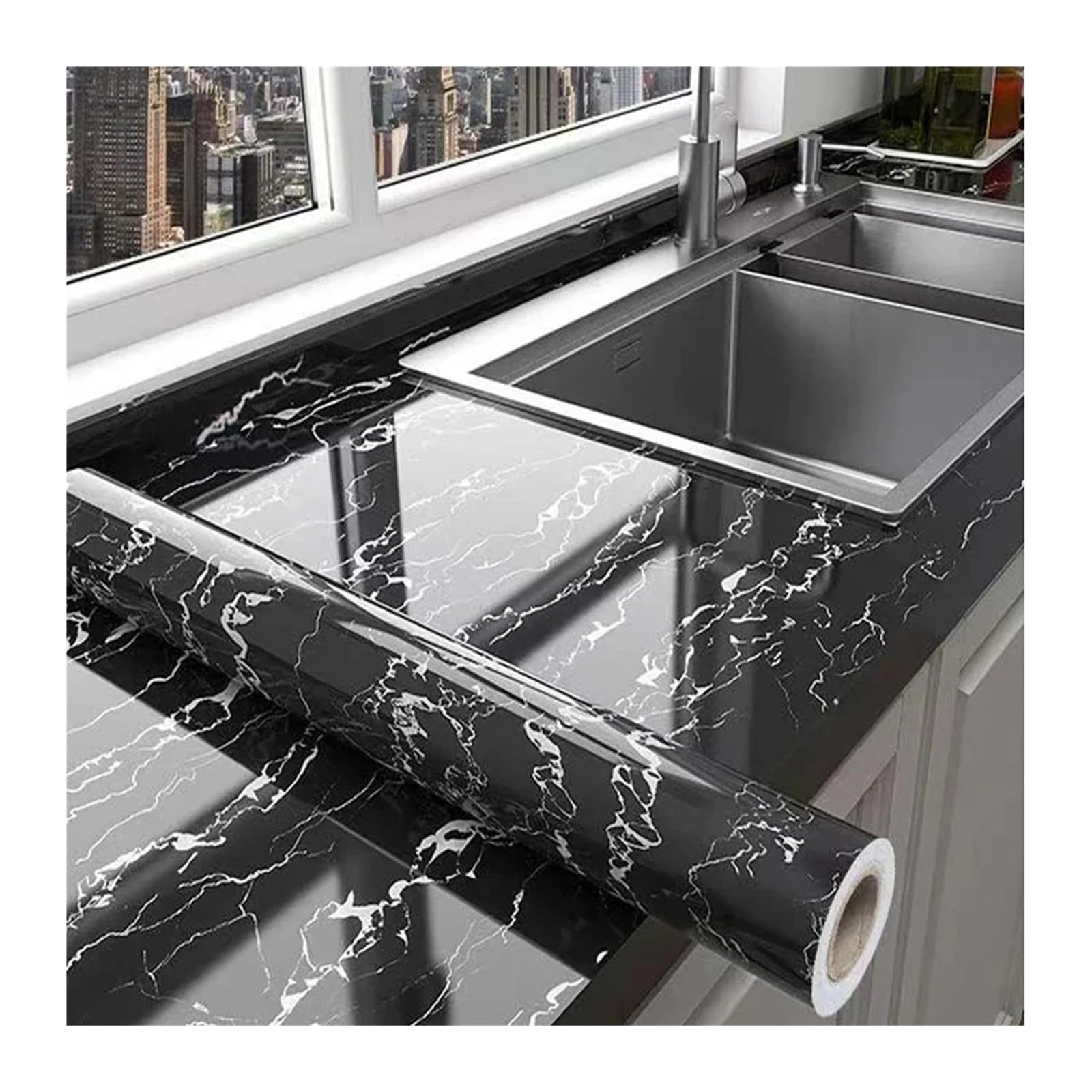 Foelanne Color3 Back Self Adhesive Wallpaper, Marble Contact Paper Self-Adhesive Kitchen Cabinet -Proof Multiple Sizes(,55Cm X 300Cm)