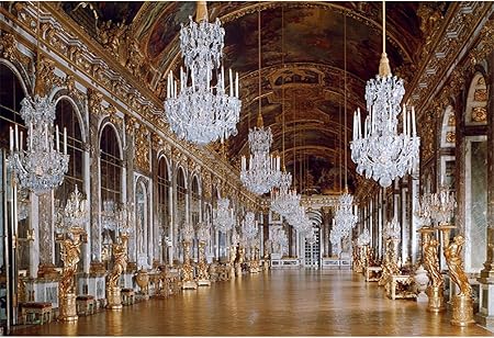 AOFOTO 7x5ft Versailles Palace Mirror Gallery Background Luxury Chandelier Photography Backdrop Sculpture Retro Ceiling Mural Wedding Lovers Adult