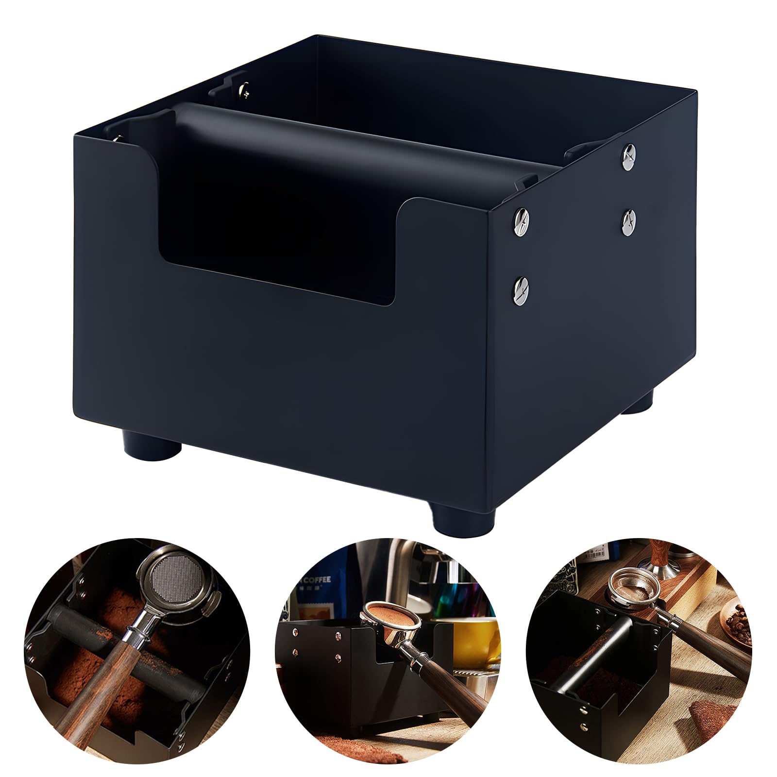 Contenitore per fondi di caffè di grande capacità, resistente in acciaio antiurto, accessori per caffè espresso, contenitore per fondi di caffè con barra di battuta in silicone