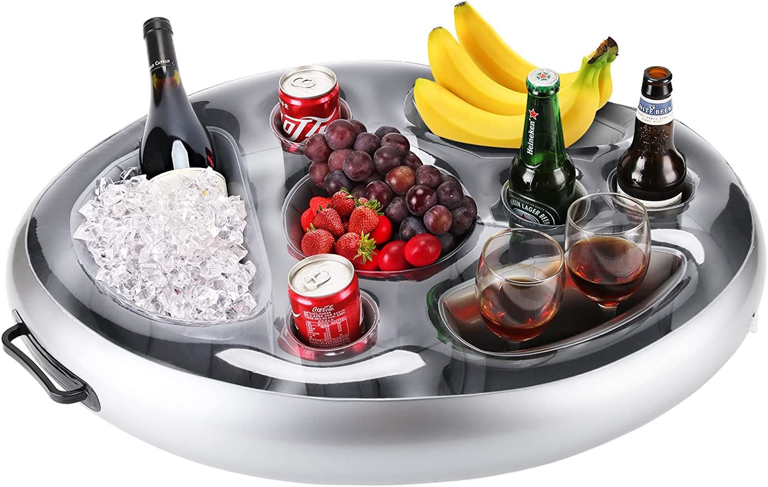 Portabibite Gonfiabile, Vassoio per Cibo Galleggiante per Piscina 8 Fori, supporto gonfiabile per bevande, Porta bicchiere gonfiabile per piscina, per l'Estate All'Aperto Piscina Spiaggia (Argento)
