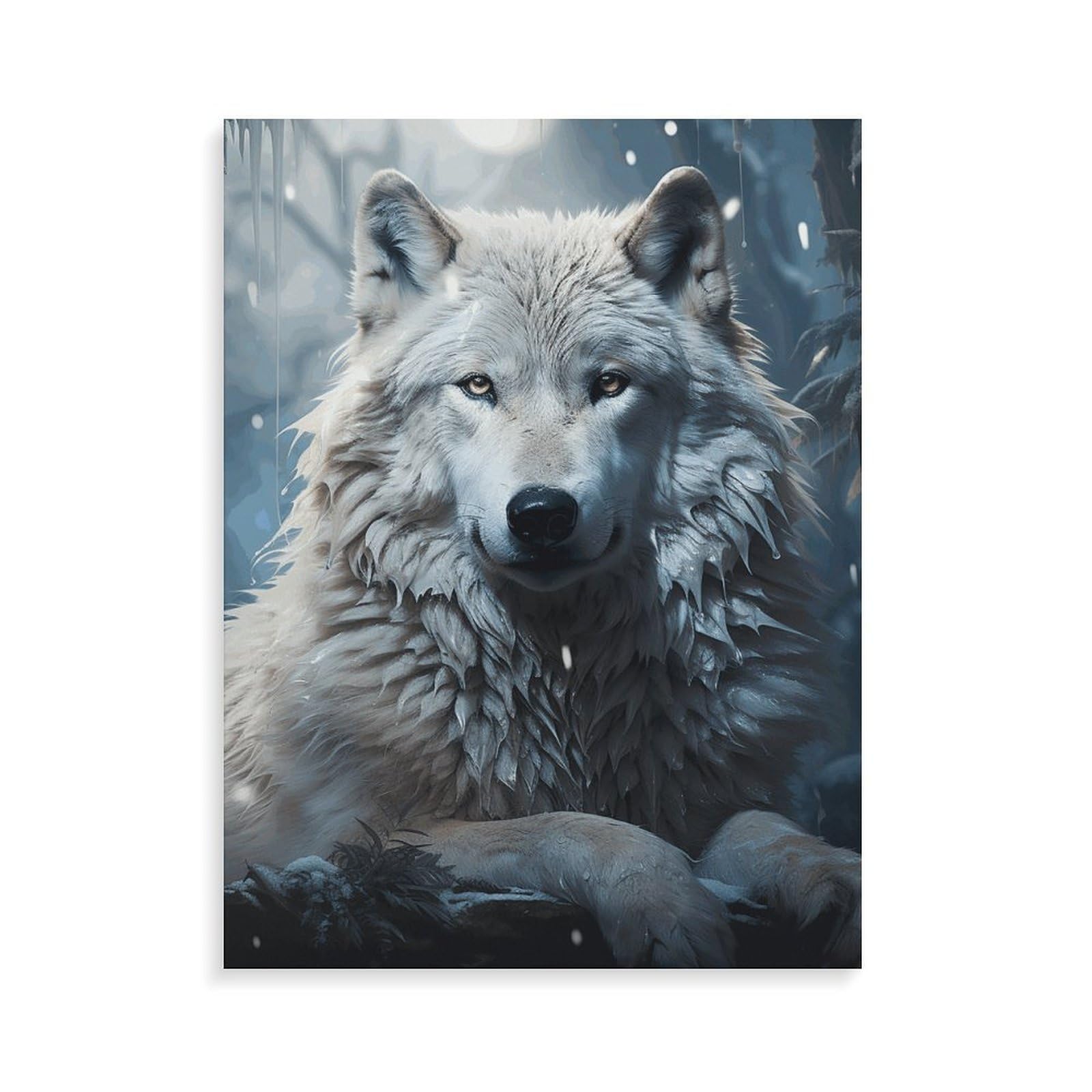 TKJMCSW Malen nach Zahlen, Motiv: Wolf im Schnee, Malen-nach-Zahlen-Set für Erwachsene, Anfänger, Erwachsene, Malen-nach-Zahlen-Set auf Leinwand, DIY-Acryl-Ölfarben, Gemälde mit Pinseln als Geschenk