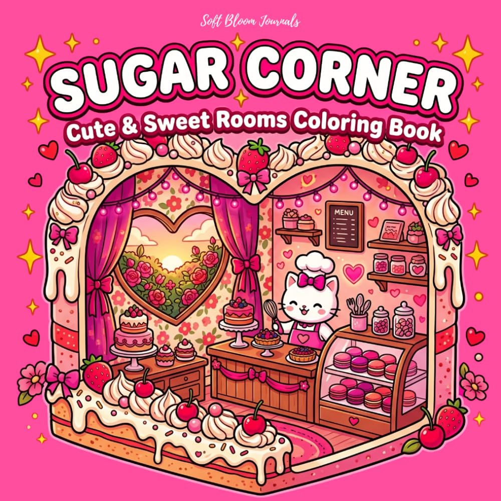 Sugar Corner: Cute & Sweet Rooms Coloring Book (Cute & Feminine Kawaii Coloring Books)