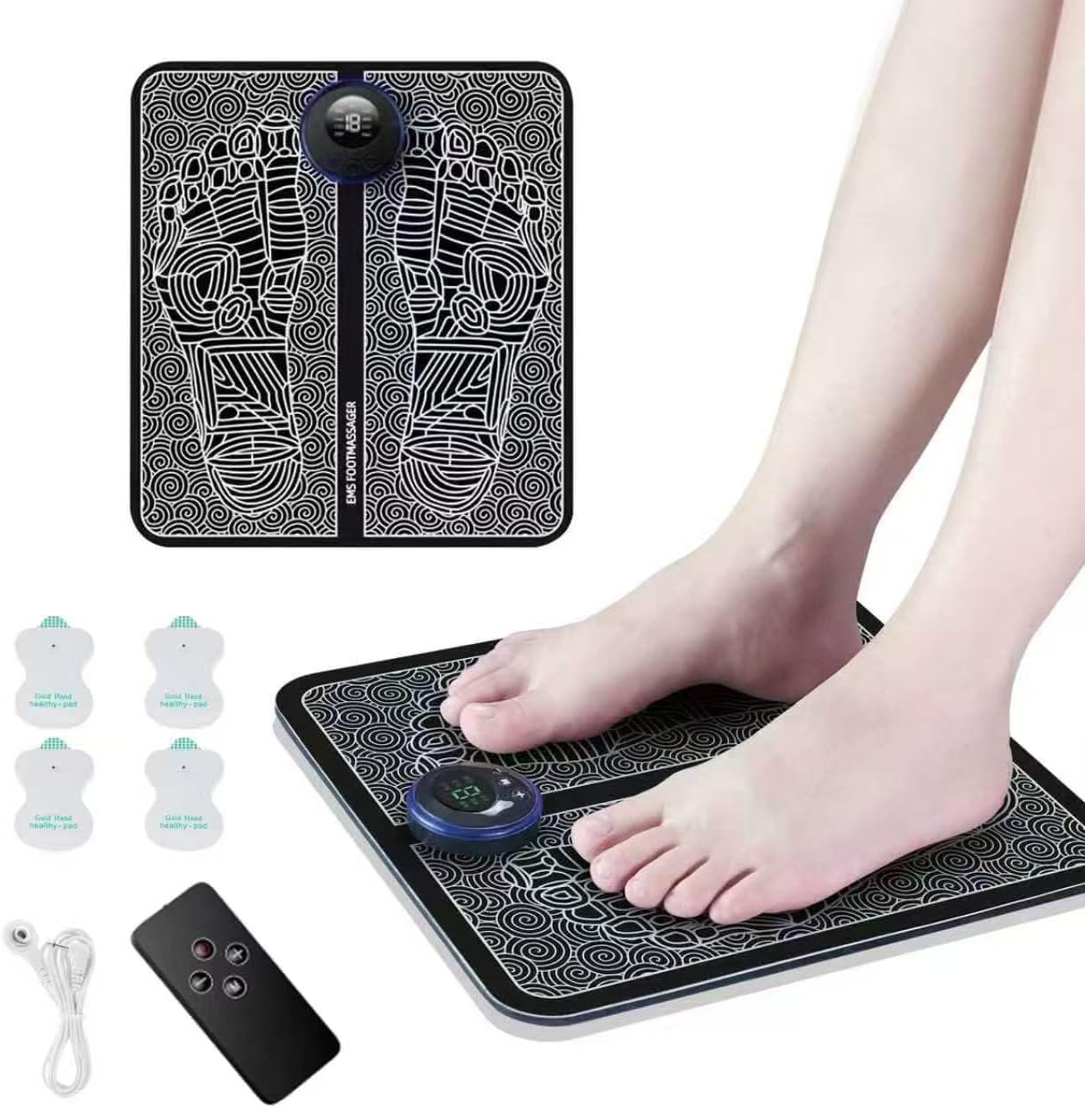 Foot Massager for Neuropathy, TENS Foot Muscle Stimulator for Pain Relief with Remote, Portable Feet Massage Tools Gifts for Women Men, 8 Modes 19 Intensities with 4 Electrodes Pads